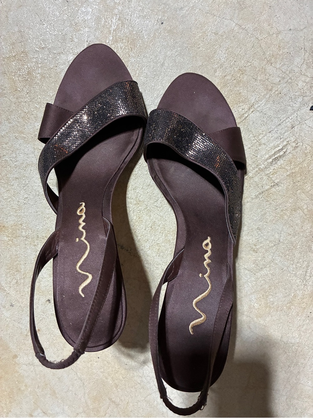 Nina Brown Metallic-Trim Slingback Sandals